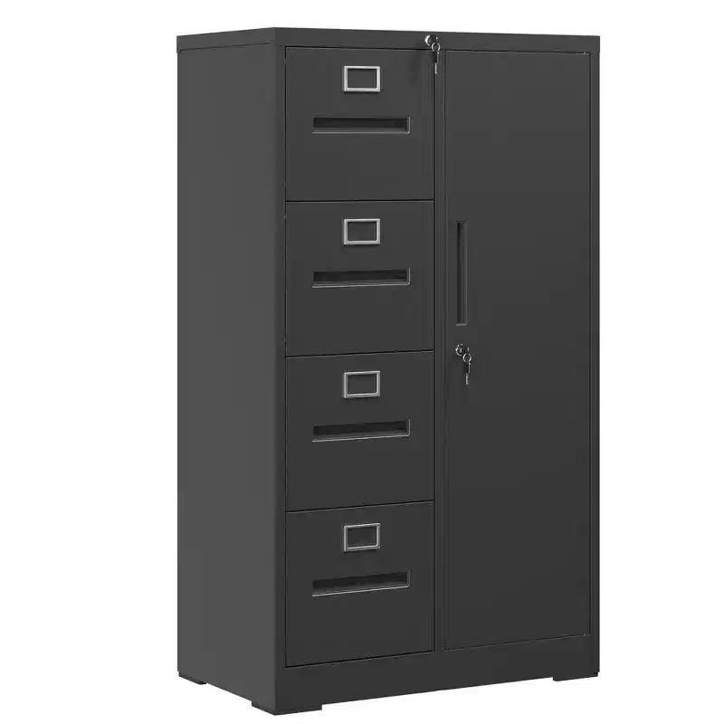 Metall-Aktenschrank Vertikal mit Schloss, Stahl-Aktenschrank mit 4 Schubladen