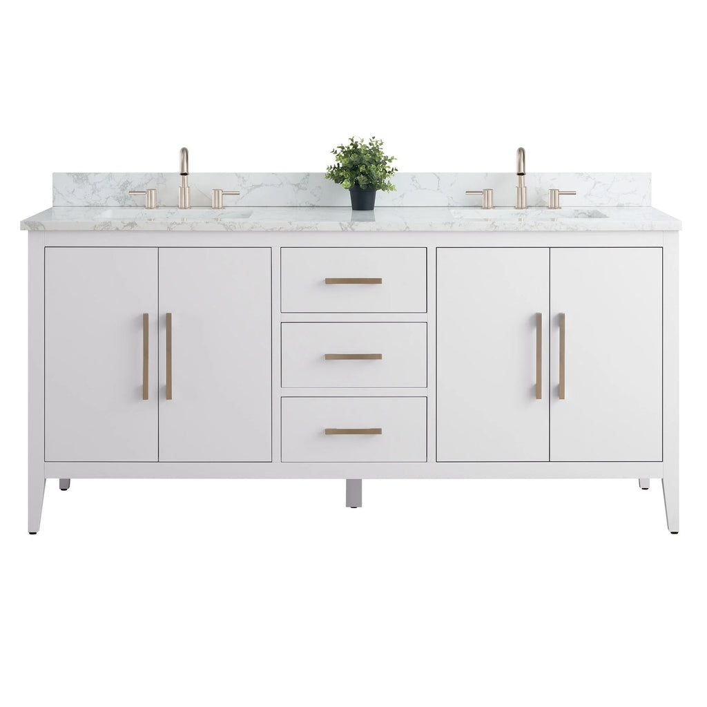 Vanity Art 72 Zoll Badezimmer-Waschtischunterschrank mit Doppelwaschbecken und Kunstmarmorplatte