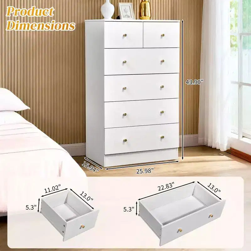Karl Home 6-Schubladen-Kommode groß für Schlafzimmer und Wäscheschrank mit stabiler Konstruktion Holz-Organizer für den Kleiderschrank in Weiß