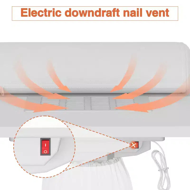 GustoWave 42,5 Zoll Manikürtisch Nagelstation mit Handauflage und Staubabsaugung, Nageltisch mit vertikal ausziehbarem Schrank, Weiß