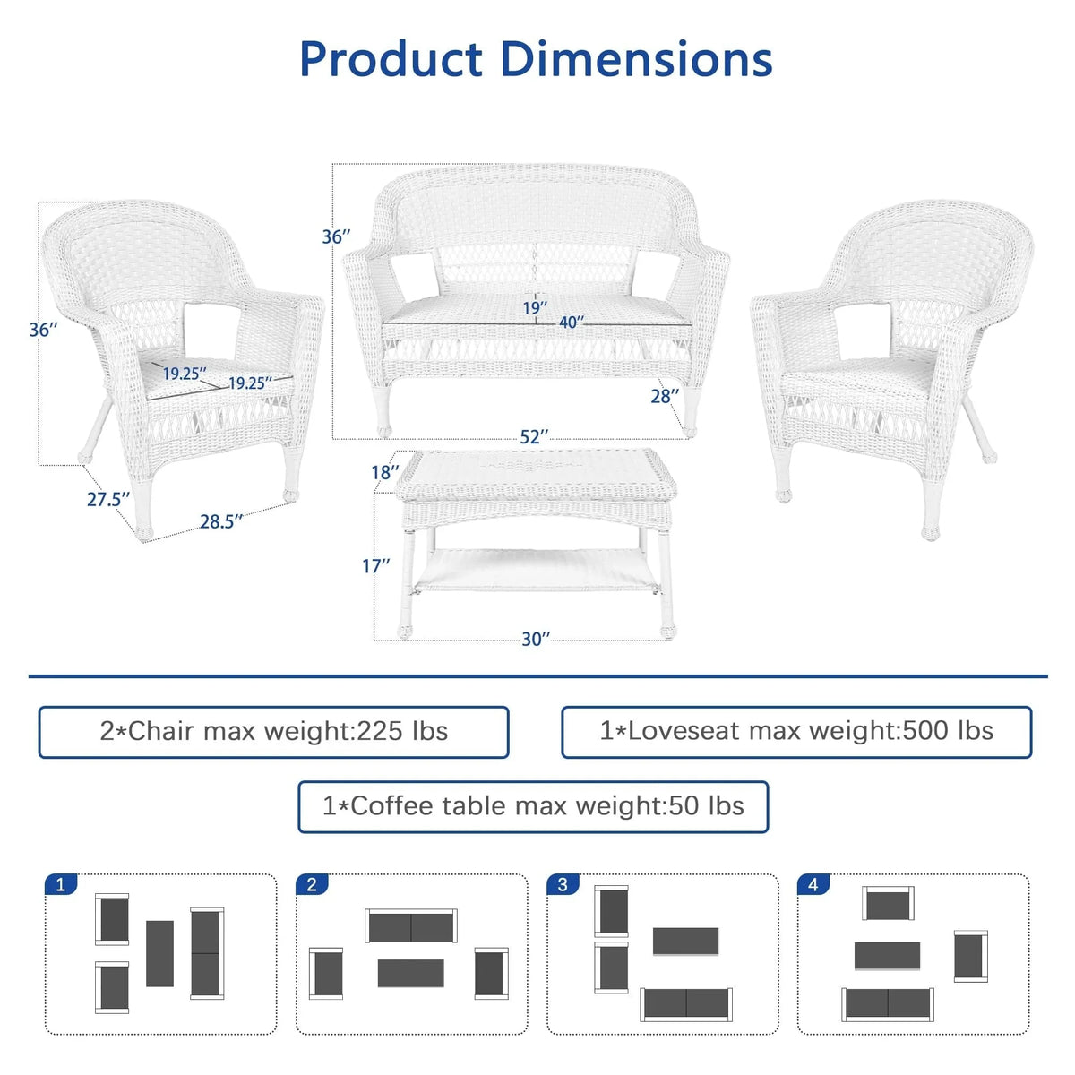 4-teiliges Loungeset aus Polyrattan für den Außenbereich