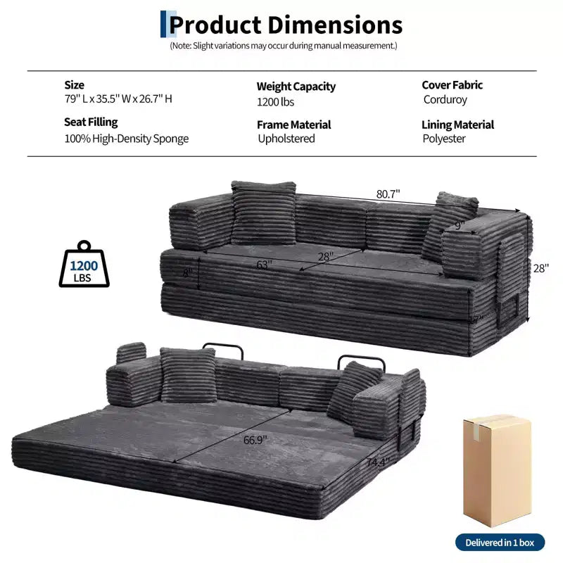 80.7 5-in-1 Schlafsofa – Kord, 544 kg, kein Aufbau