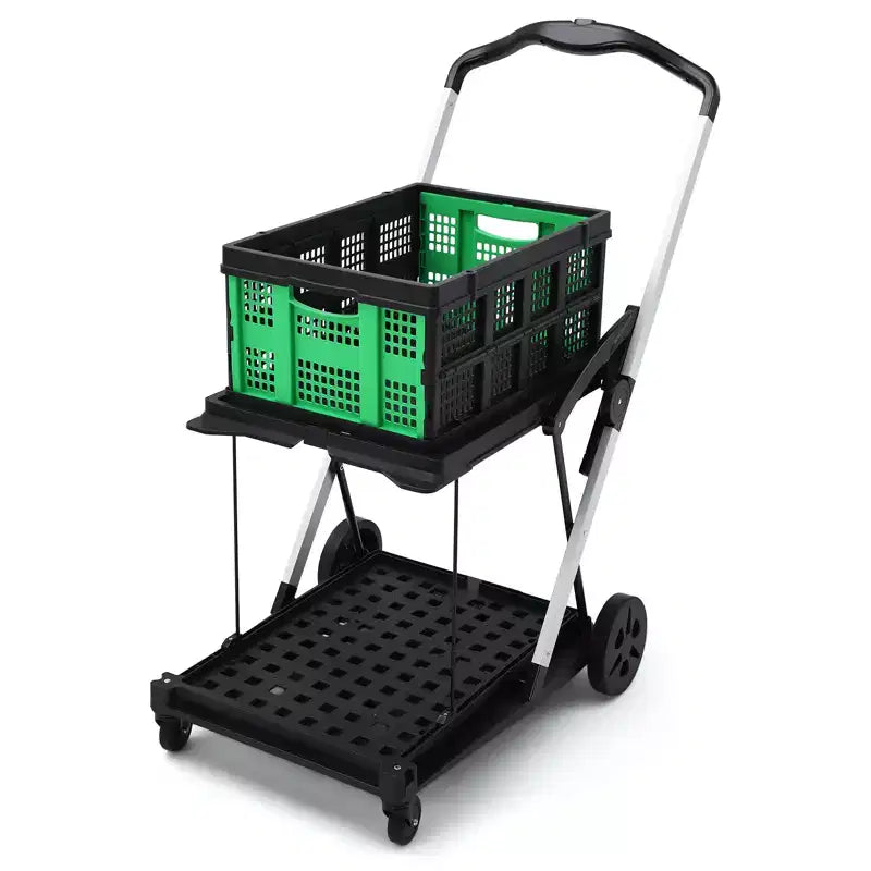 Zweistufige klappbare Einkaufswagen für Lebensmittel, 90 kg Tragkraft, zusammenklappbarer tragbarer Einkaufswagen mit Rädern und abnehmbarer Kiste für Einkaufszentrum, blau