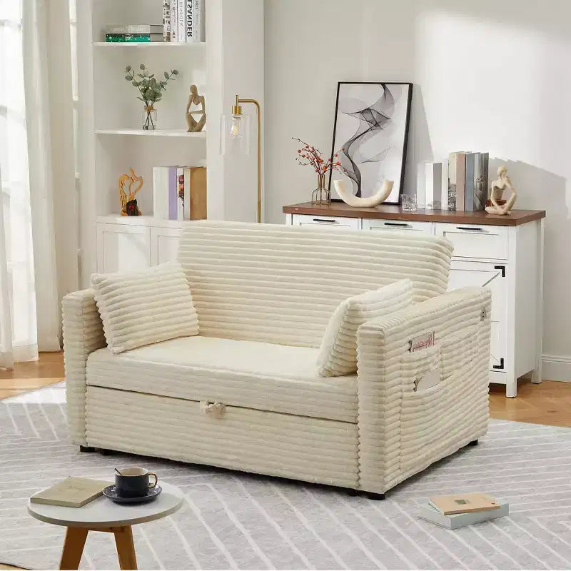 55 Convertible Schlafsofa mit ausziehbarer Fußstütze & verstellbarer Rückenlehne, platzsparendes Sofa für kleine Wohnungen