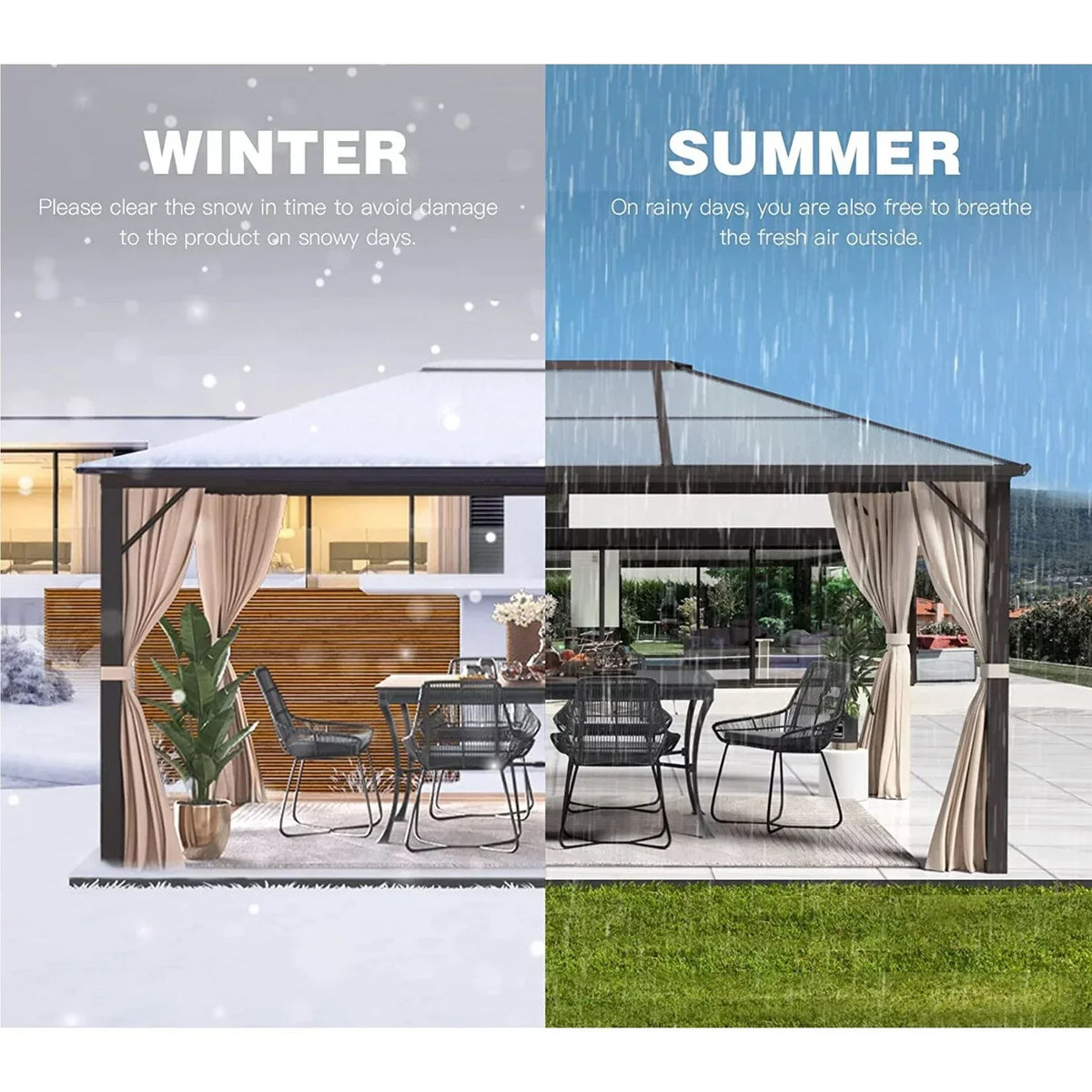 EROMMY Hardtop-Pavillon, Outdoor-Pergola mit Doppeldach & Netzen & Vorhängen, Hochleistungs-Canopy für Terrasse, Garten, Poolparty