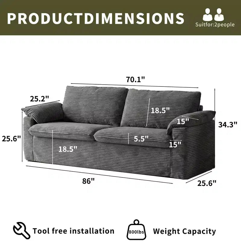 Dyonery 86 Cloud Loveseat Sofa, tiefer Sitz & breite Armlehnenkissen, stabiler Rahmen, atmungsaktives ergonomisches Design