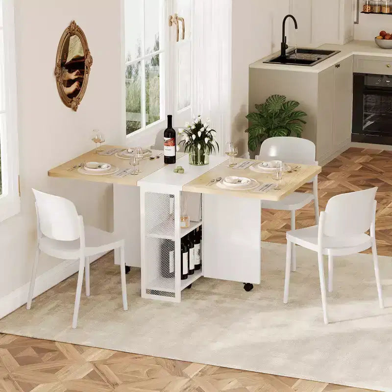 Klappbarer Esstisch für die Küche, platzsparender Esstisch, ausziehbarer Küchentisch mit Klappen und 6 Rollen für kleine Räume