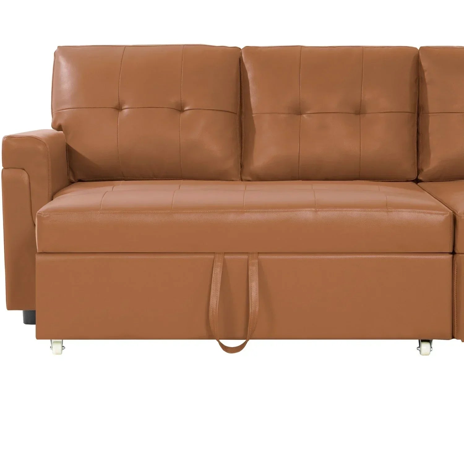 Verwandelbares, umbaubares Ecksofa mit ausziehbarem Schlafsofa, versteckter Aufbewahrung in der Récamiere und robusten Beinen