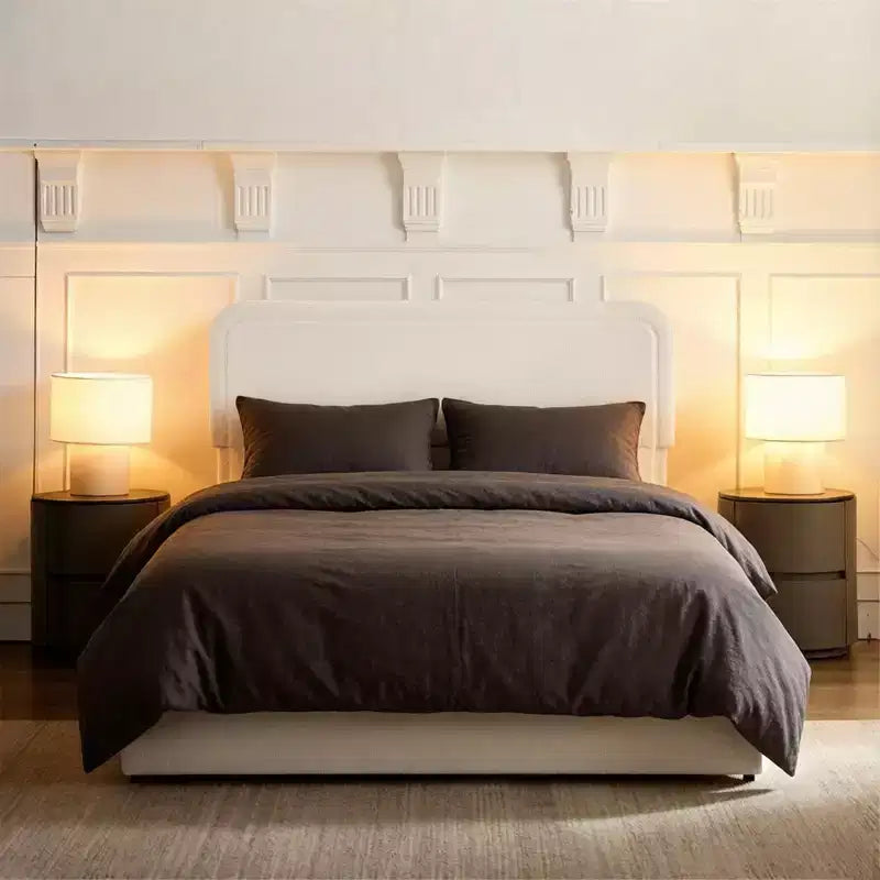Modernes Bouclé Polsterbett Queensize mit Schubladen