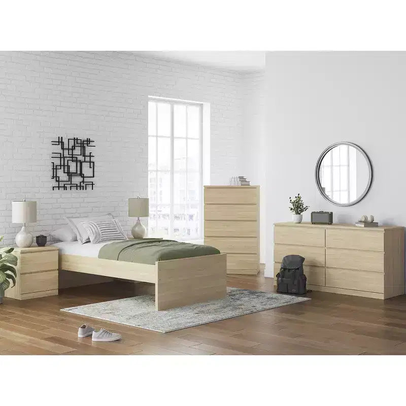 Signature Design by Ashley Modern Onita Kommode mit 6 Schubladen, Kommode in Naturholzbraun mit griffloser Ausführung