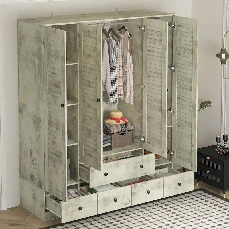 Kleiderschrank Hochschrank Schrank 59B Großer Freistehender Kleiderschrank Weiß