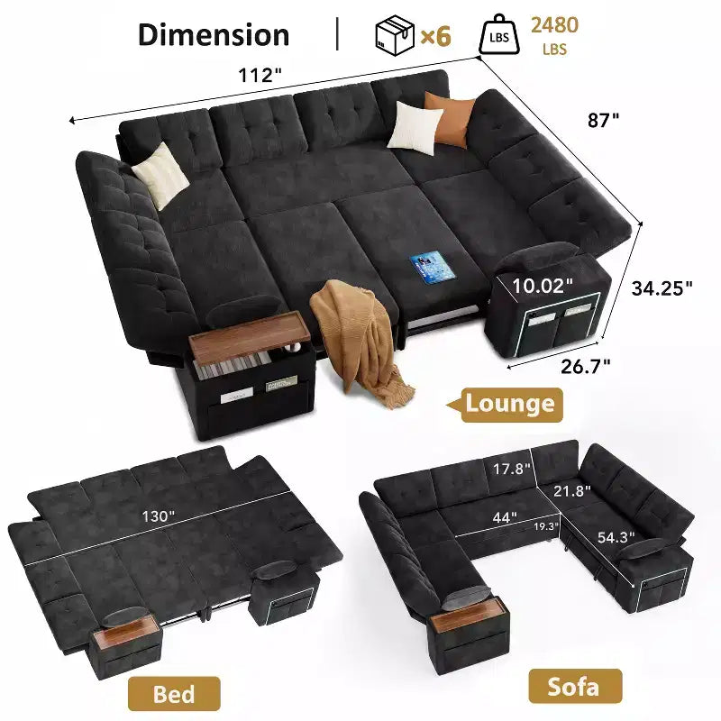 Dyonery 112 Modulares Schlafsofa mit Ausziehfunktion, U-förmiges Schnittsofa mit Stauraum, extra breite und tiefe Sitzflächen für das Wohnzimmer