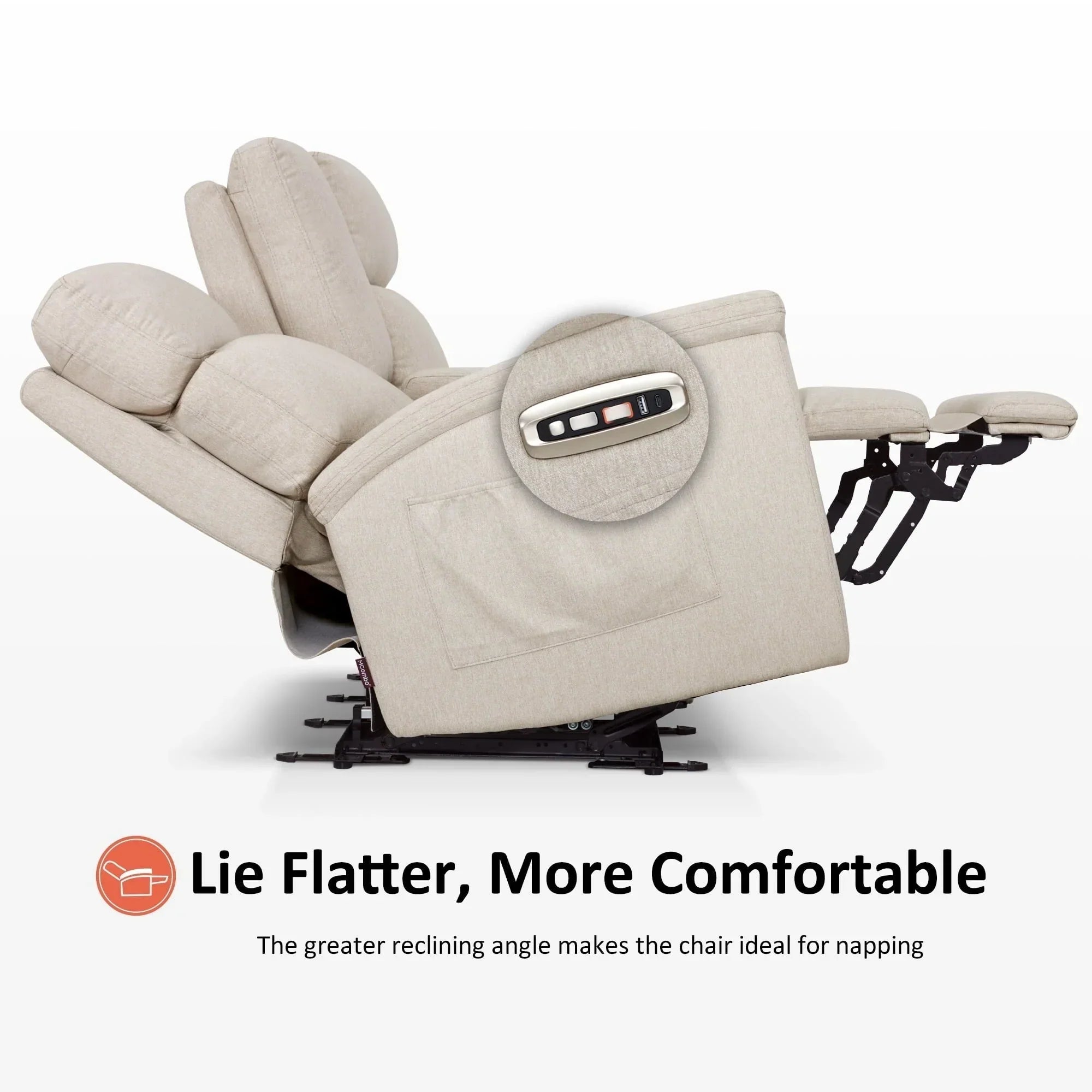 MCombo 60.2 Power Loveseat Relaxsofa mit Massage und zweifacher Heizung, verstellbarer Kopfstütze, USB- & Typ-C-Anschluss, Stoff