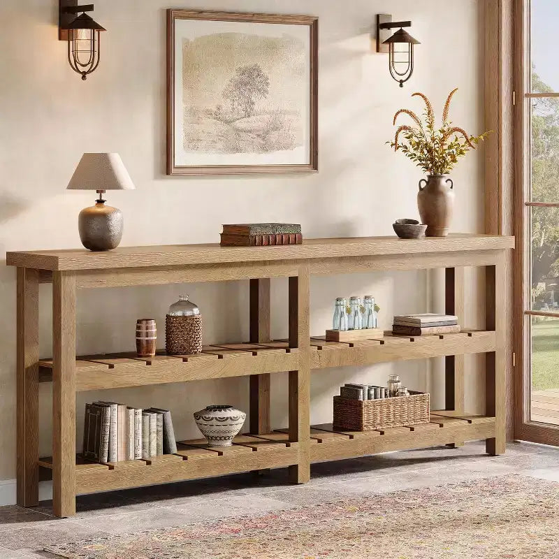 Tribesigns 70.86 extra lange Konsolentisch, Bauernhaus-Stil 3-stöckiger Eingangstisch, Holz-Sofa-Tisch hinter der Couch für Wohnzimmer, Flur, Foyer