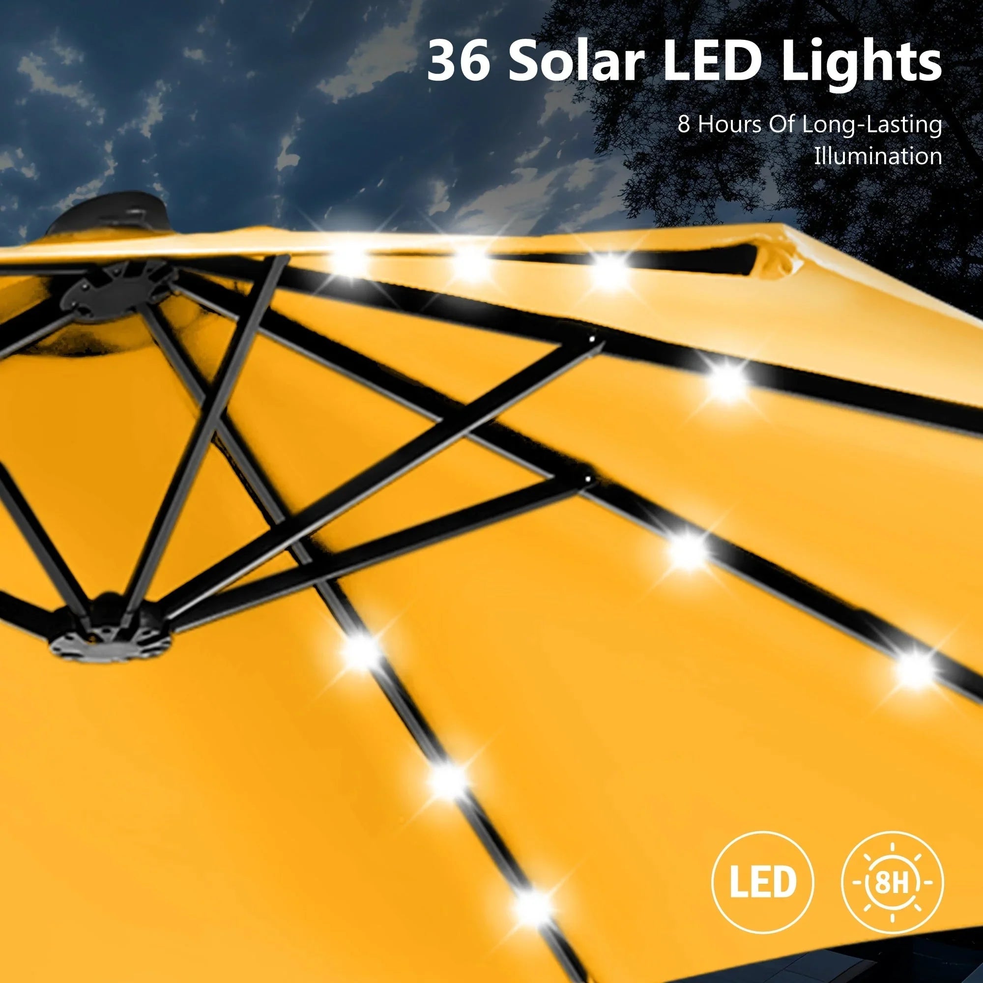 MAISON ARTS 4,5 m rechteckiger Kurbel-Doppelseiten-Sonnenschirm für den Außenbereich, solarbetriebener LED-Terrassenschirm mit Sockel