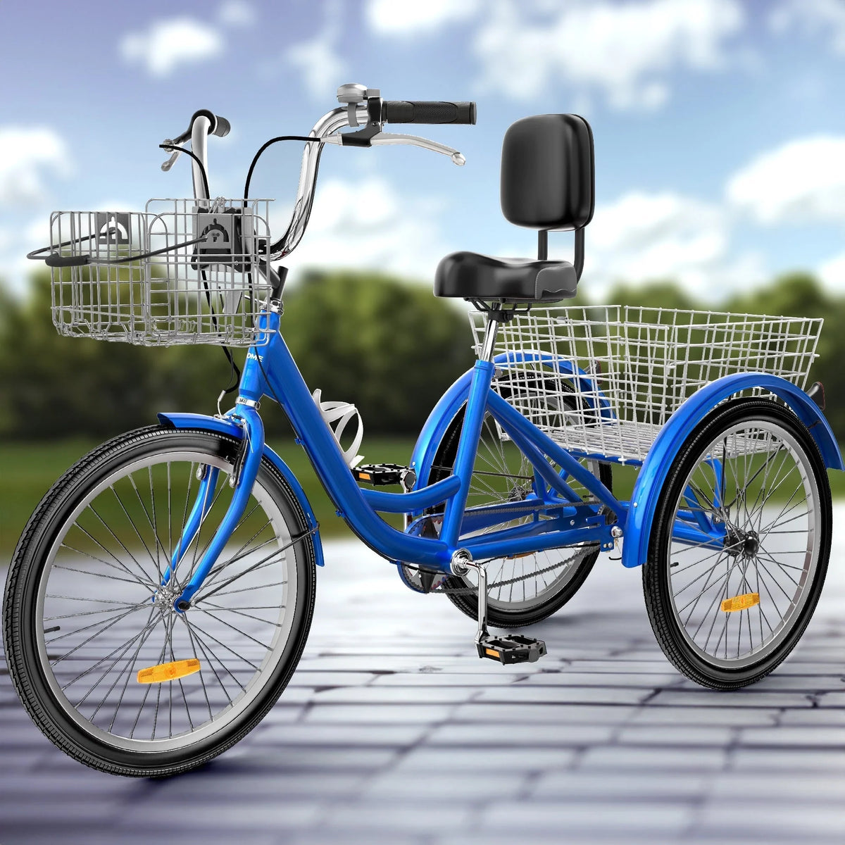 26 Zoll blaues Erwachsenen-Dreirad, 3-Rad-Fahrrad mit abnehmbaren Körben