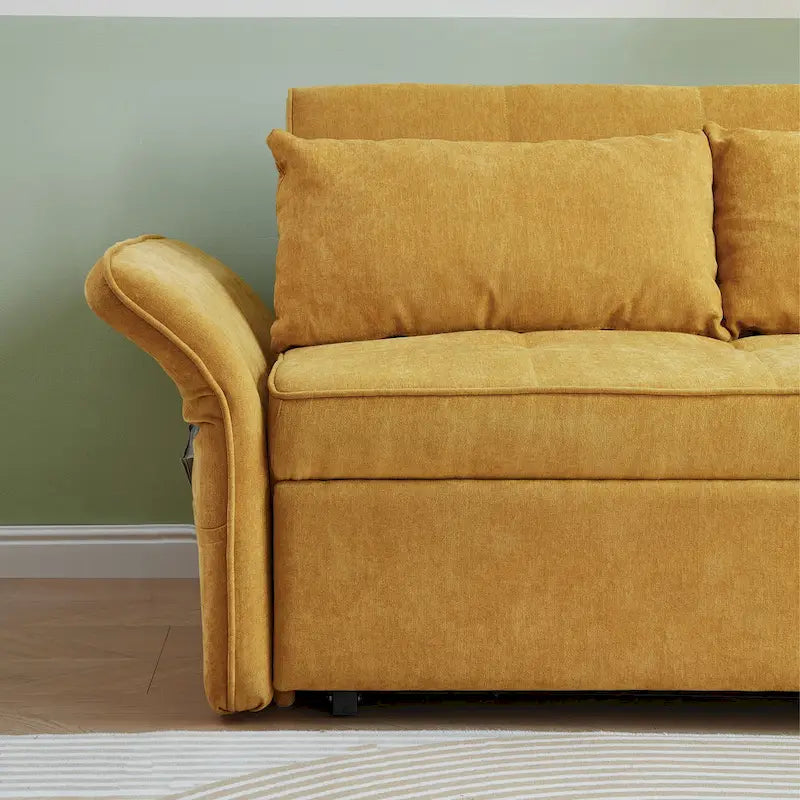 Gelbes Chenille-Schlafsofa zum Ausziehen – 39,00 x 53,50 x 31,50