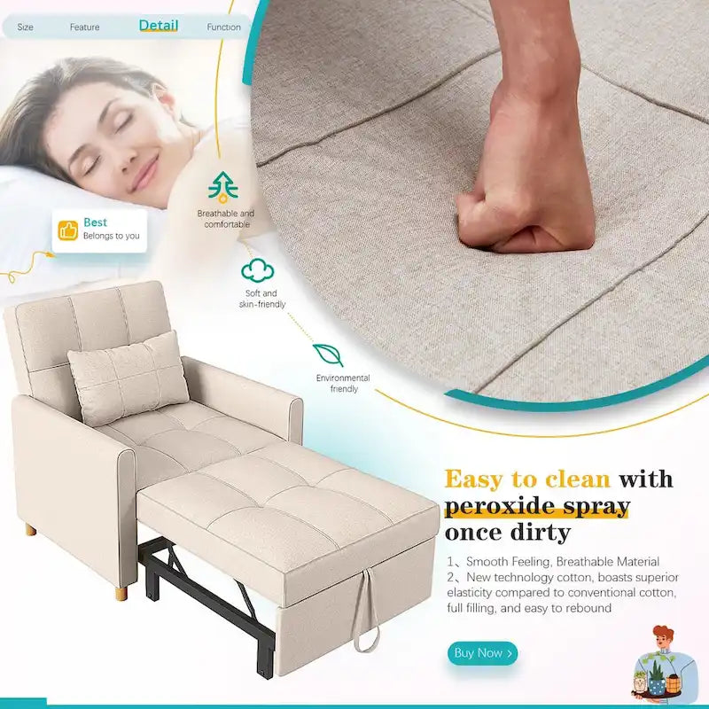 AECOJOY 3-in-1 Schlafsofasessel mit Kissen und verstellbarer Rückenlehne