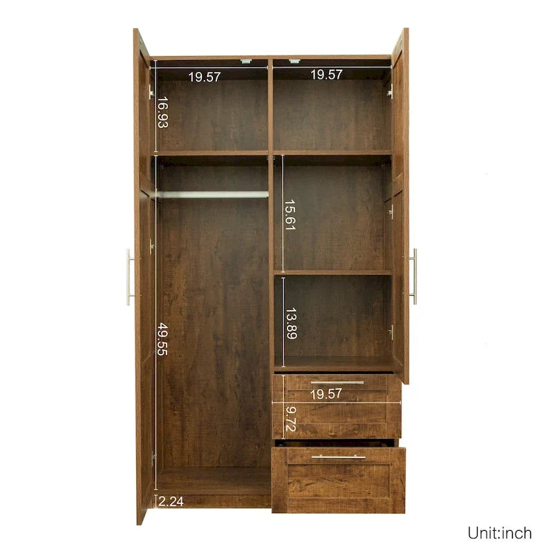Weißer Kleiderschrank mit Türen, Schubladen und Kleiderstange