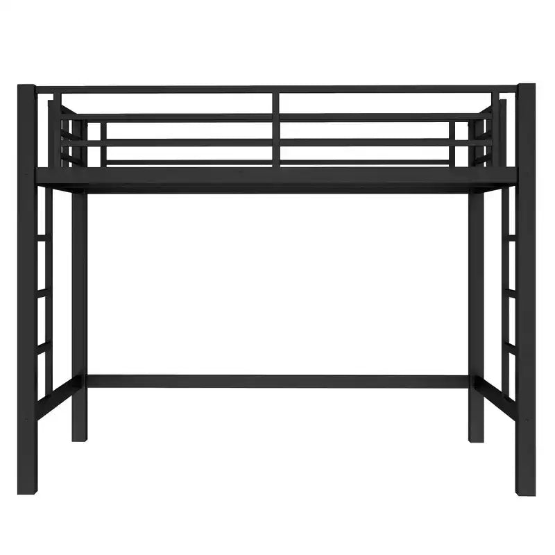 Metall-Hochbett, platzsparendes Hochbettgestell mit zwei Leitern und Schutzgittern, Schwarz – ModernLuxe