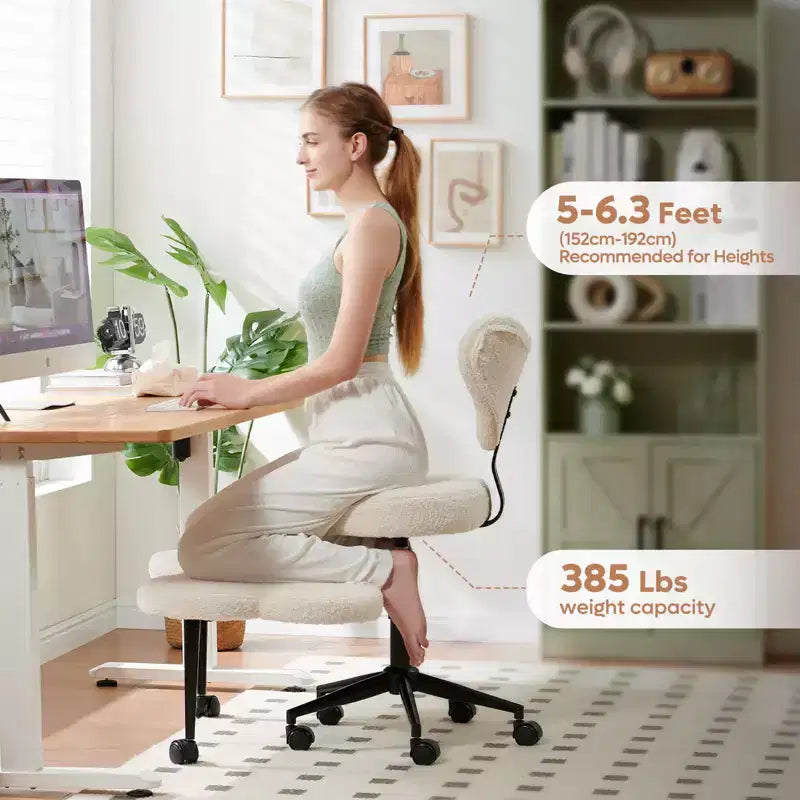 Pinmoco Ergonomischer Kreuz-Bürostuhl, höhenverstellbarer Meditationsstuhl, 360° drehbar, Lendenwirbelstütze, Arbeits- und Bürostuhl, ADHS-Stuhl
