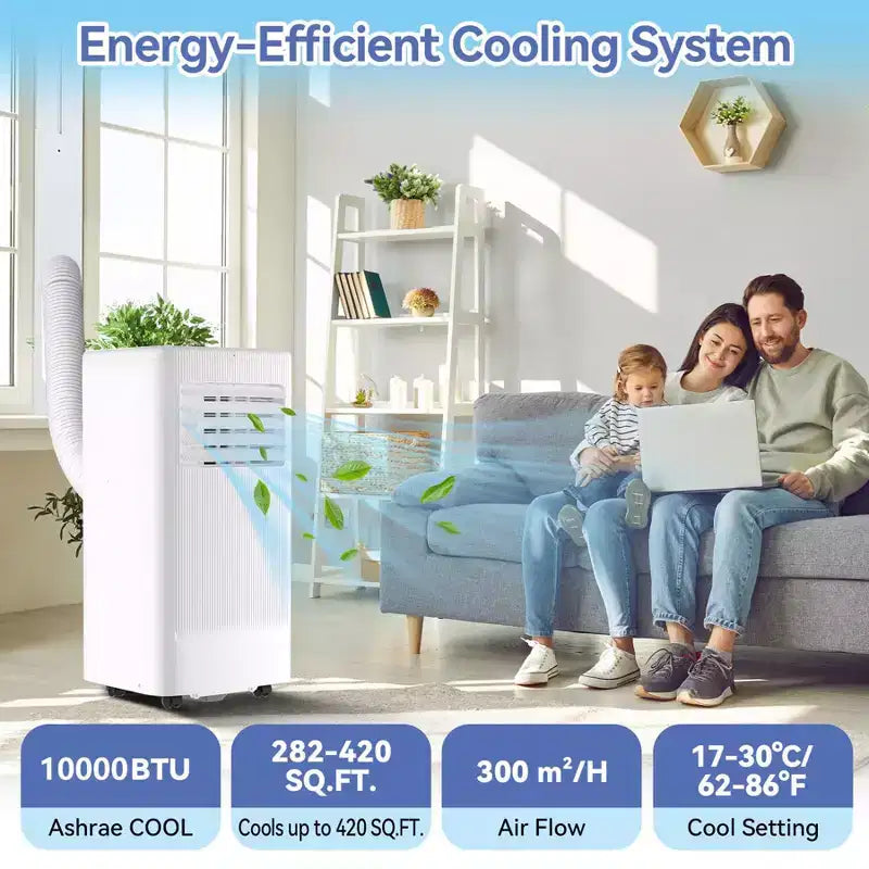 Flarhetoric Mobile Klimaanlagen, 10000 BTU Kühlen/Ventilator/Entfeuchten 3-IN-1 Mobiles Klimagerät für Räume bis 52 m², Geräte für geräuscharme Zimmer