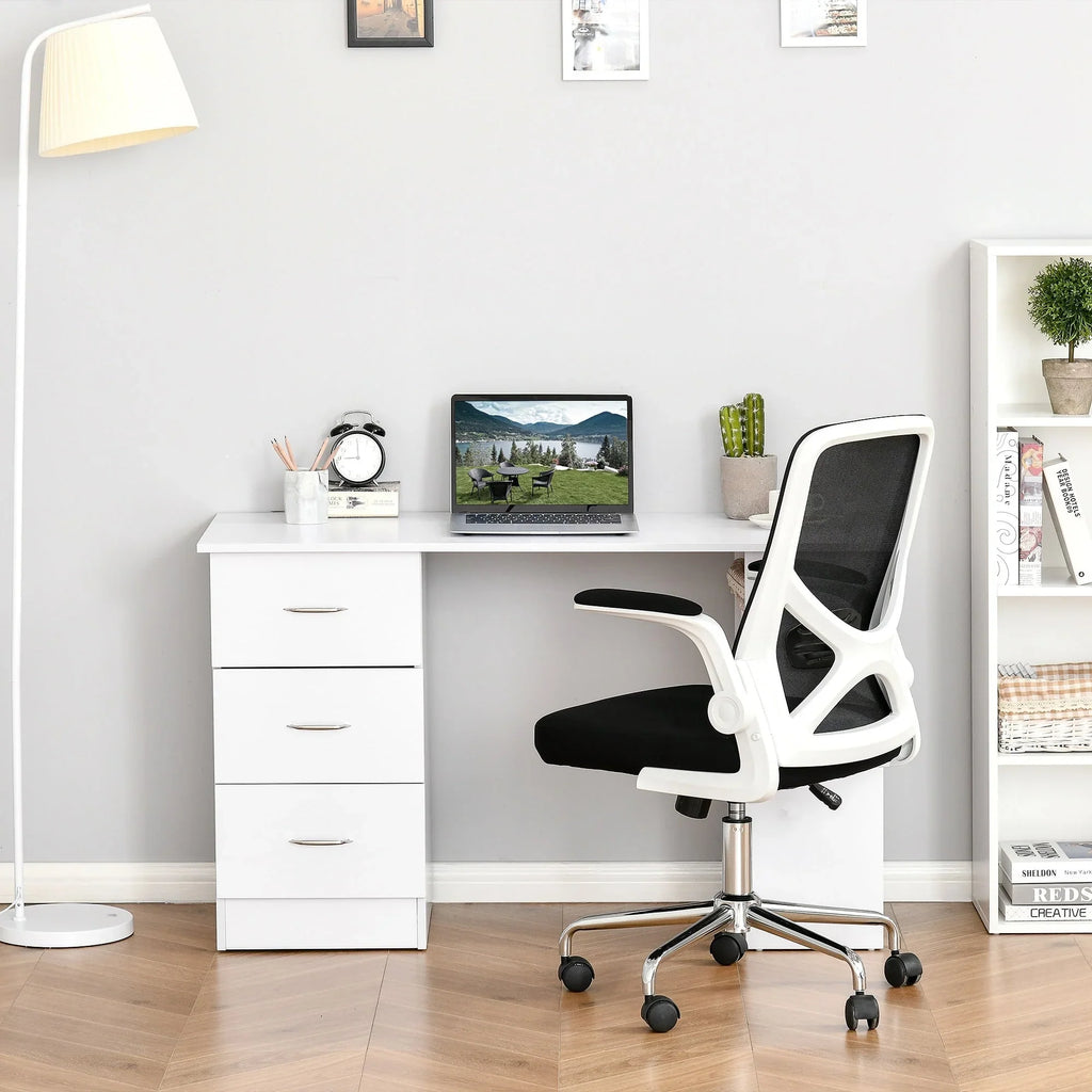 HOMCOM 47 Moderner Home-Office Computertisch Regal Kombination Schreibtisch Arbeitstisch mit 3 Schubladen und Ablagefach - Weiß