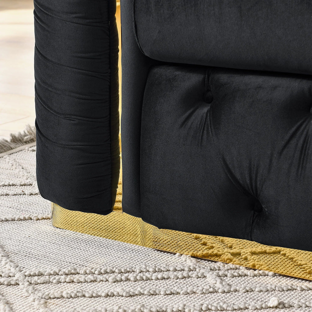 90.6 Samt-Dreisitzer-Sofa mit 2 Kissen, hochdichten Polstern, goldenen Akzenten und Kissen