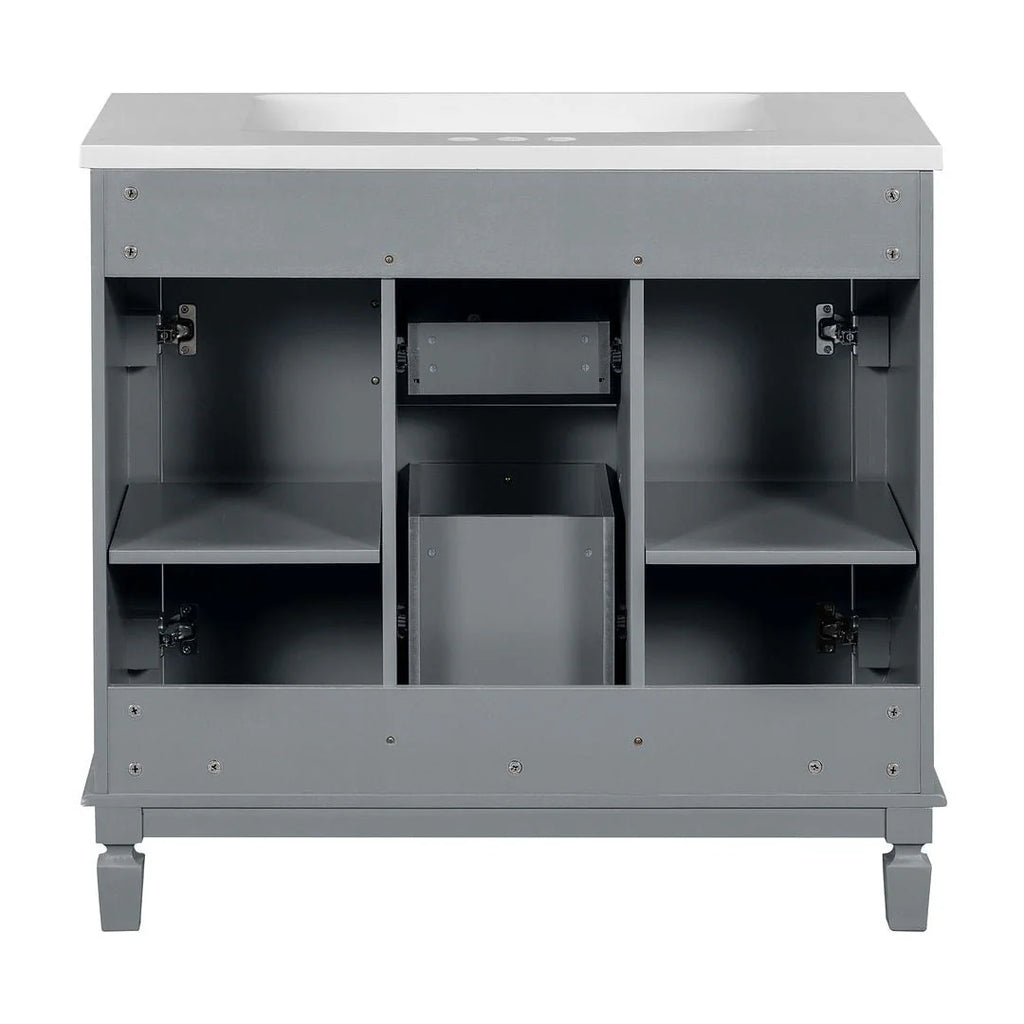 Moderner 36'' Badschrank mit Aufsatzwaschbecken und Spiegelschrank, 2 Türen und 2 Schubladen