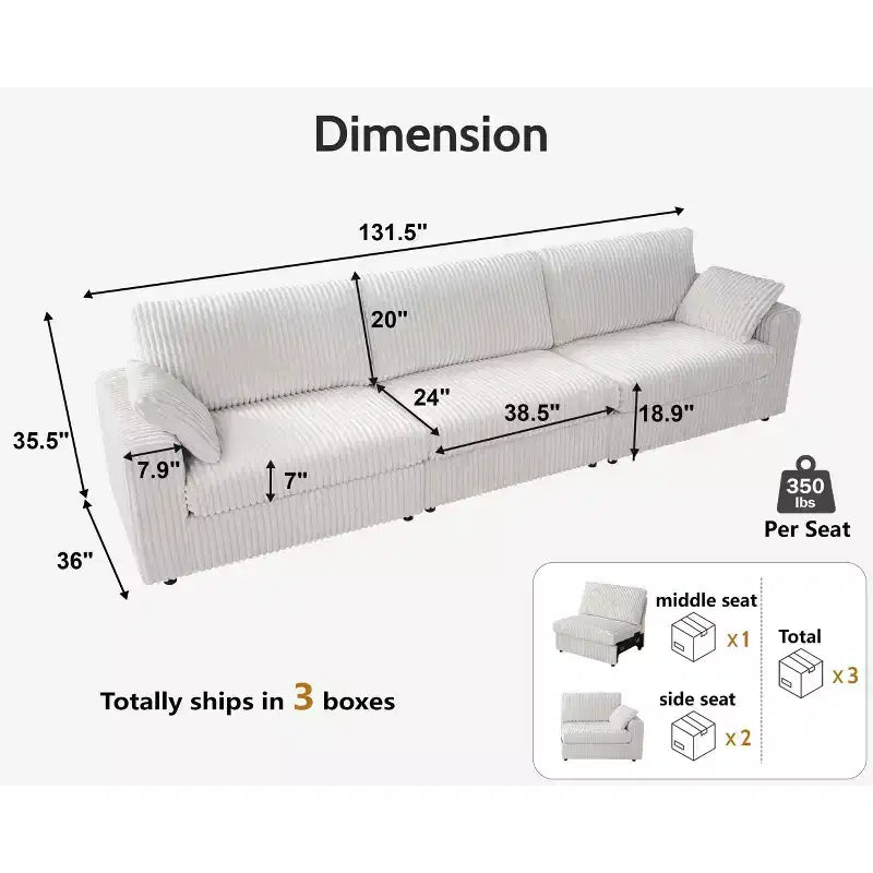 Dyonery Modulares Cord-Ecksofa mit waschbaren Bezügen