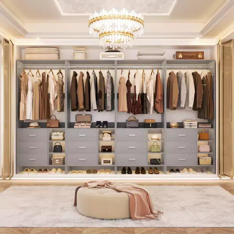 Besiost 4er-Set Kleiderschrank-Organizer mit Holzschubladen und Kleiderstangen