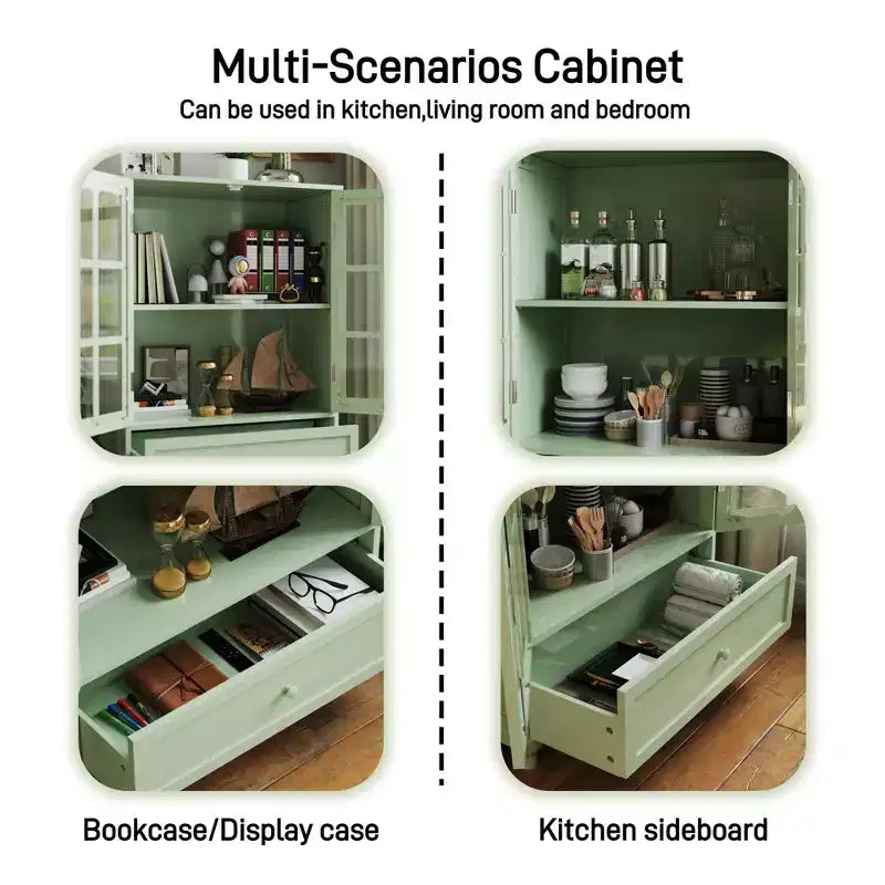 Aufbewahrungsschränke, Holz-Bodenschrank mit 1 Schublade und 2 Glastüren, Bauernhaus-Anrichte/Buffetschrank mit Stauraum für Wohnzimmer