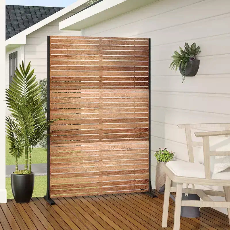 MAYEERTY 72 Zoll Raumteiler mit verzinktem Rahmen Holzmaserung Sichtschutz Gartenbegrenzung Terrasse Beige