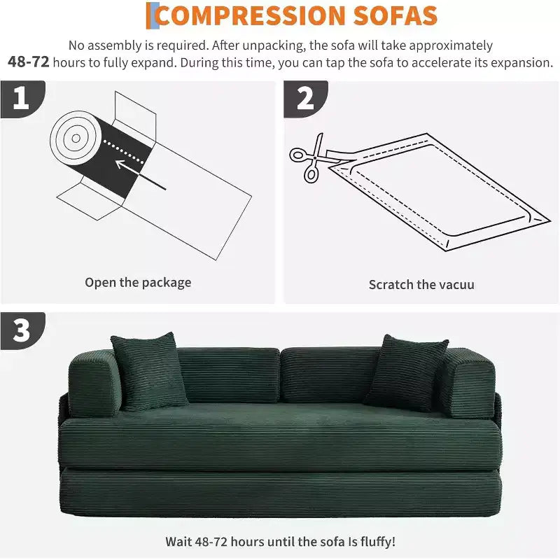5-in-1 Schlafsofa, 78.8 Modulares Cord-Schlafsofa mit stabilem Rahmen, Multifunktions-Futon für kleine Räume, Wohnzimmer und Gästezimmer