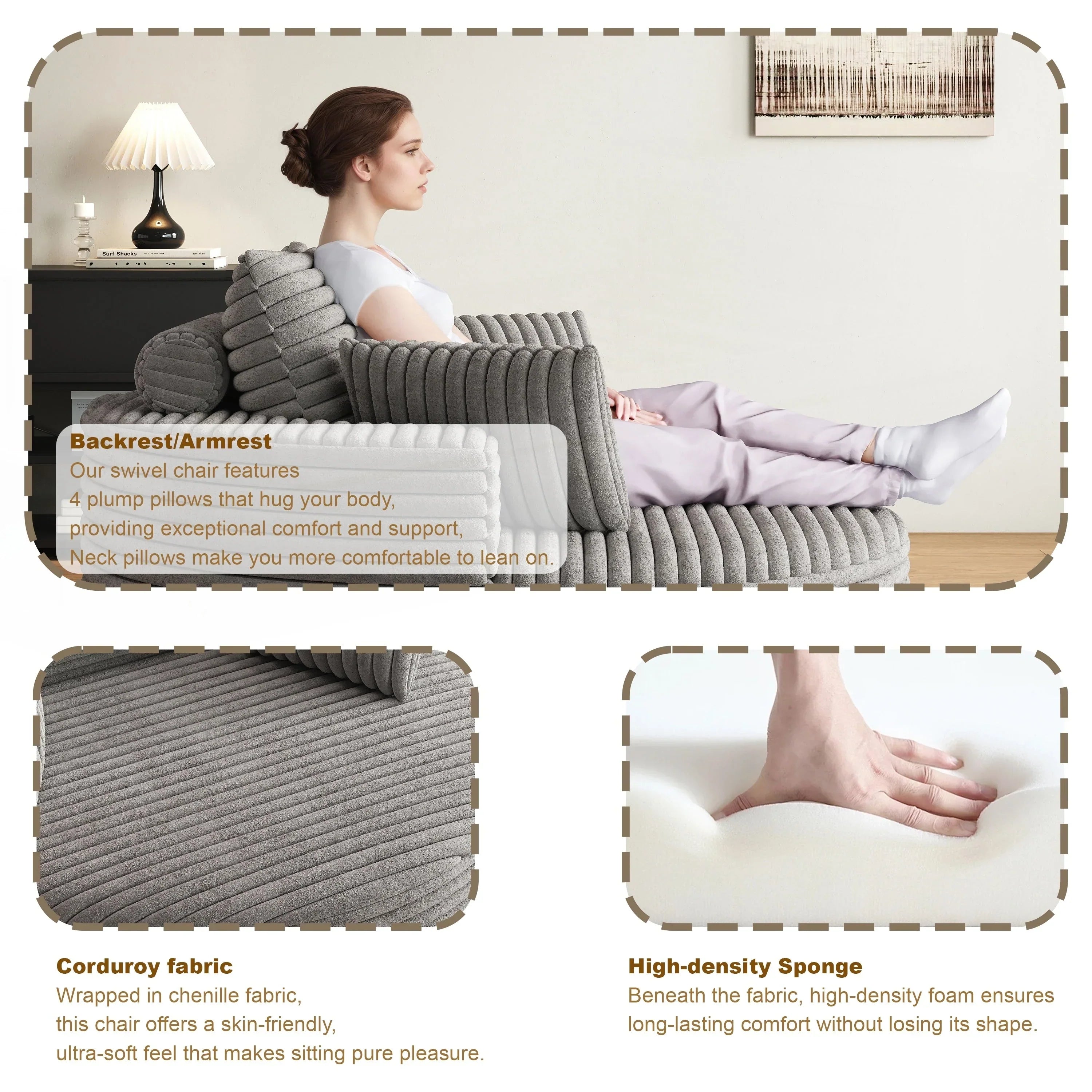 Einzelsessel aus Kord-Chenille-Schaumstoff, drehbar