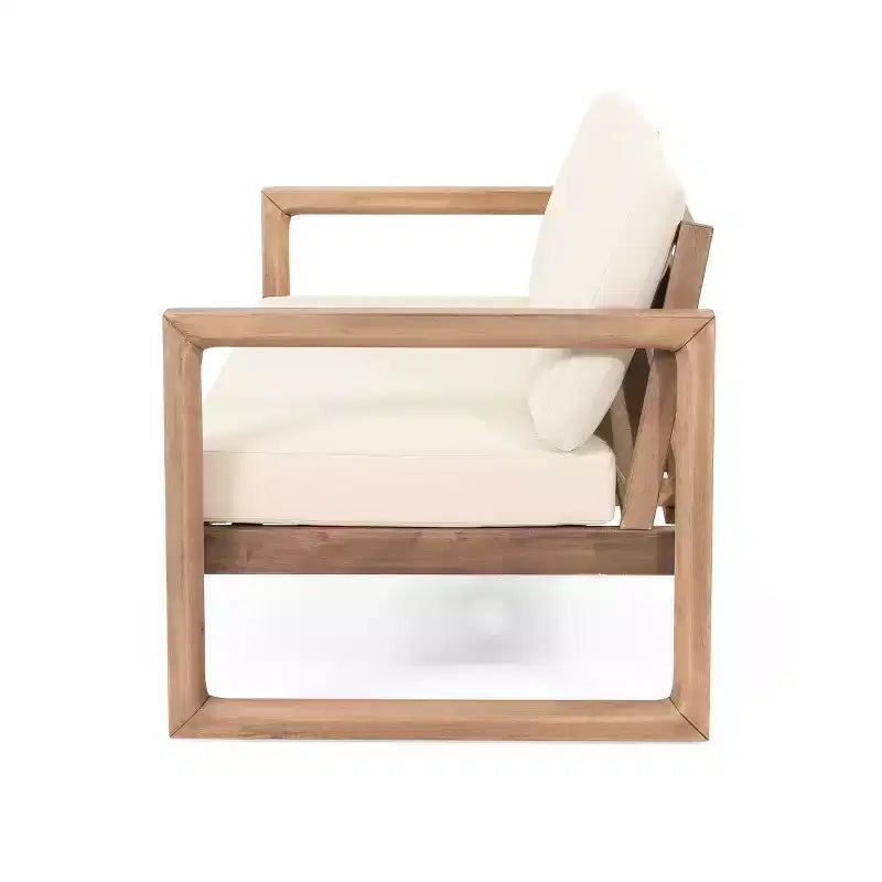 Akazienholz-Gartenmöbel-Set, Outdoor-Sitzgruppe mit Couchtisch und weichen Kissen für Garten, Veranda und Balkon, Beige - Merax
