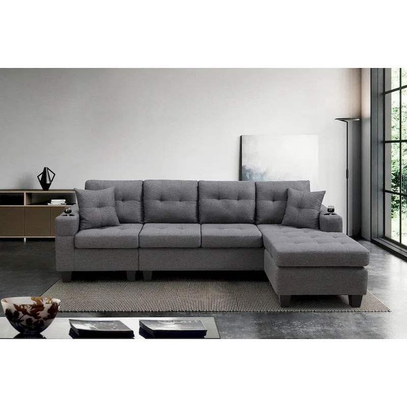 Schnittsofa-Wohnzimmer mit L-förmigem Chaiselongue und Getränkehalter