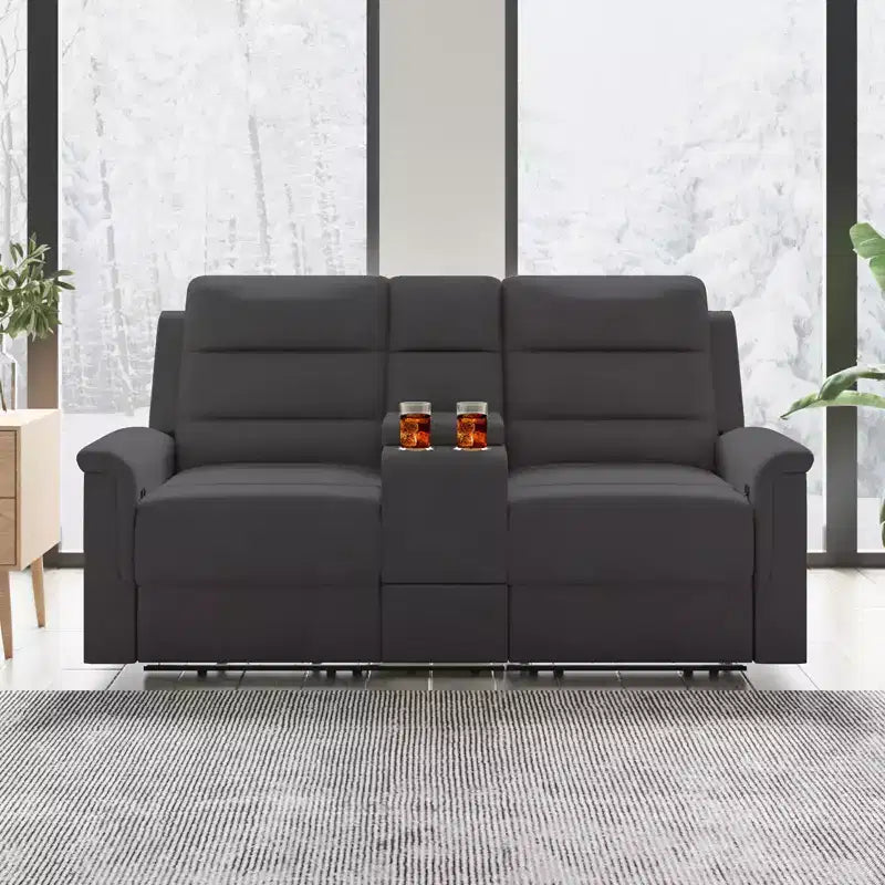 Beige/Graues 2-Sitzer Sofa mit Relaxfunktion aus Tech-Stoff, verstellbare Rückenlehne & Fußstütze