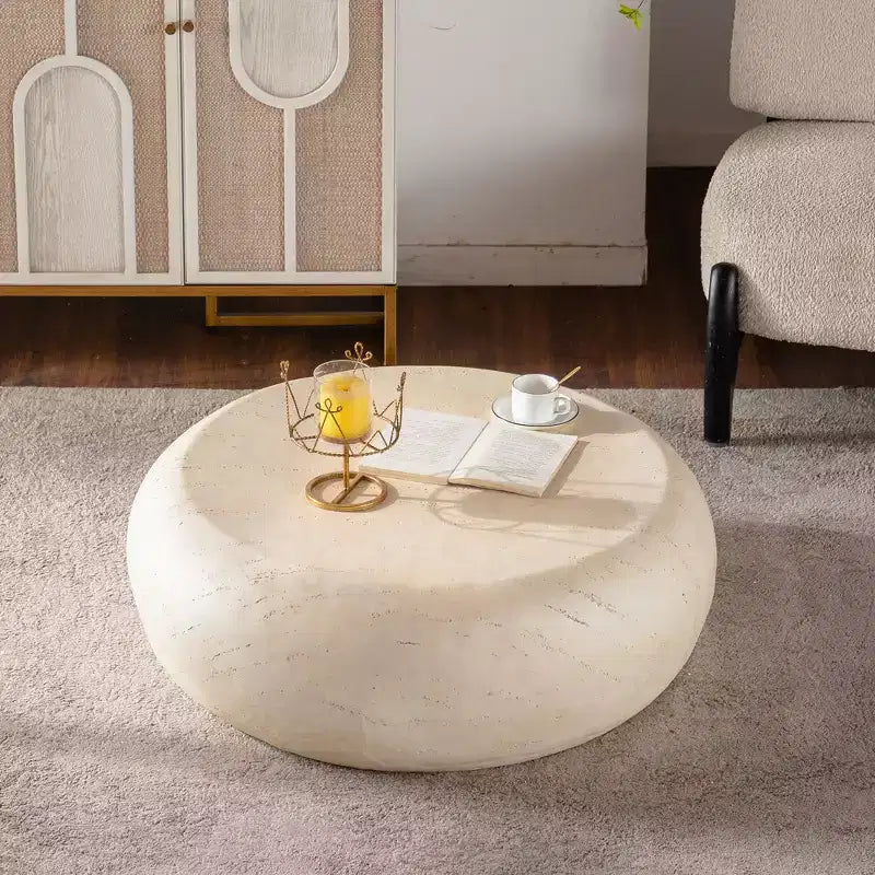 Runder MgO-Couchtisch mit Kunststeindesign für Wohnzimmer im Mid-Century-Stil
