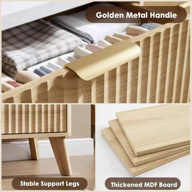 Kommode mit 9 Schubladen, gerillt, moderne Kommode, Holzkommode als TV-Ständer, geschwungenes Profil, für Wohnzimmer, Flur