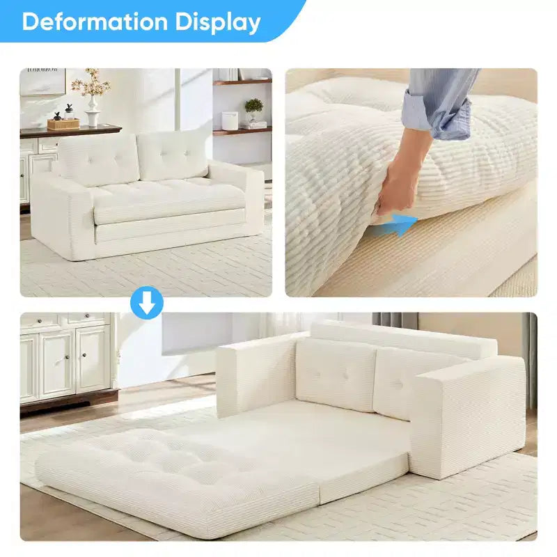 Mjkone 71" 2-in-1 Schlafsofa, umwandelbar, gerippter Stoff, klappbares Zweisitzer-Schlafsofa mit geknöpften Polstern, platzsparend