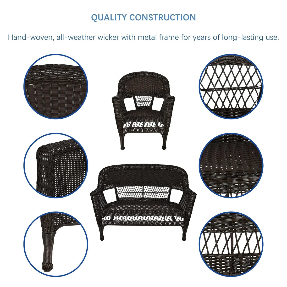 4-teiliges Loungeset aus Polyrattan für den Außenbereich