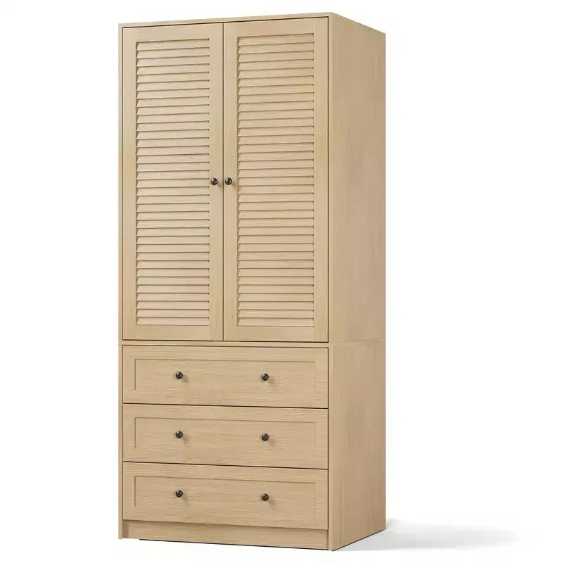 COZONY Kleiderschrank mit 3 Schubladen und 2 Türen, moderner Holzschrank für Schlafzimmer, robuster weißer Stehschrank