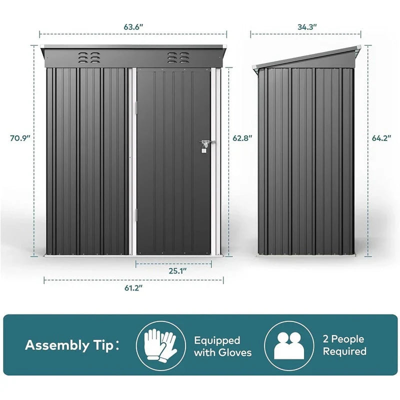 Outdoor-Geräteschuppen aus Metall mit abschließbarer Tür für Gartenmöbel und Werkzeuge