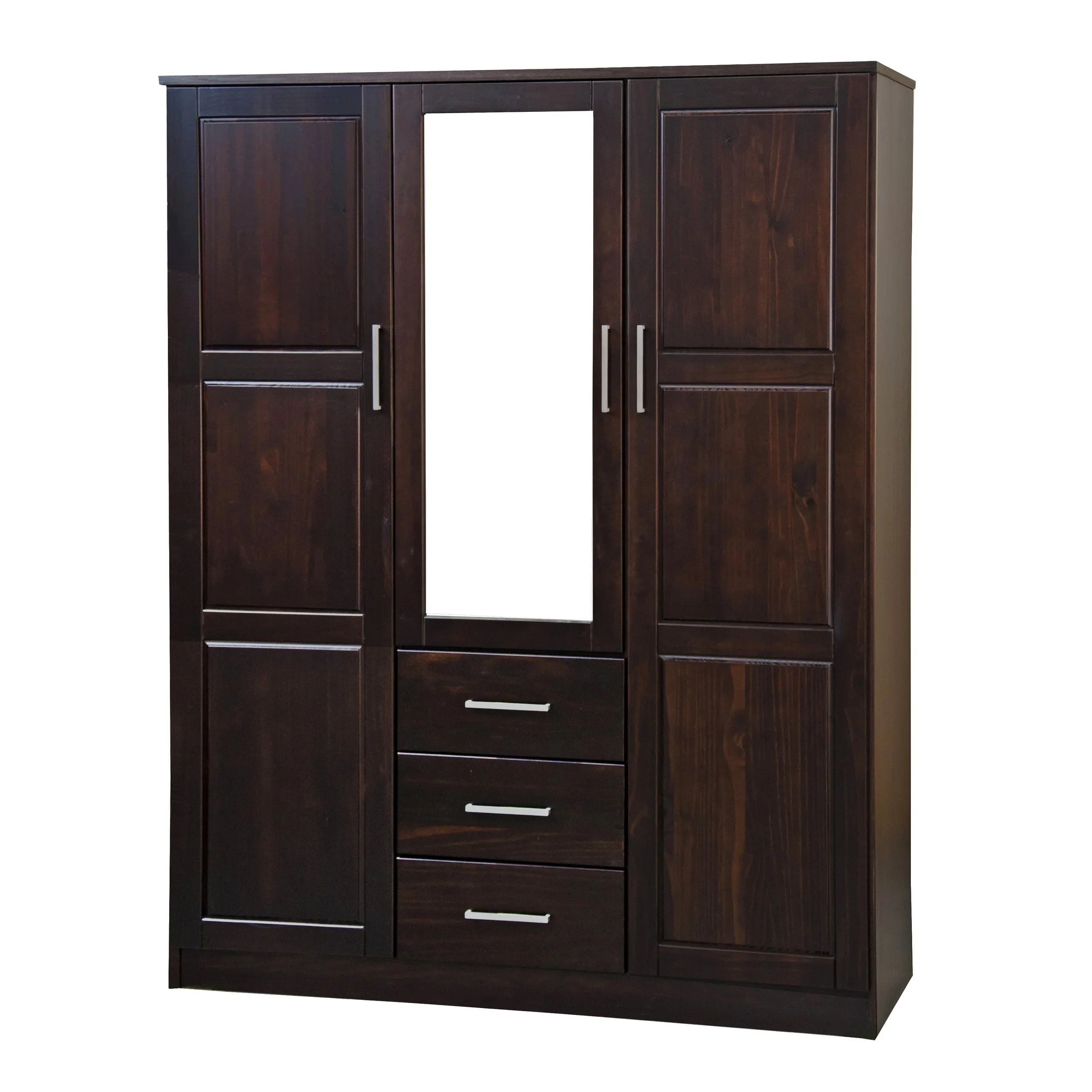 Palace Imports 100% Massivholz Cosmo 3-Türiger Kleiderschrank mit Massivholz- oder Spiegeltüren