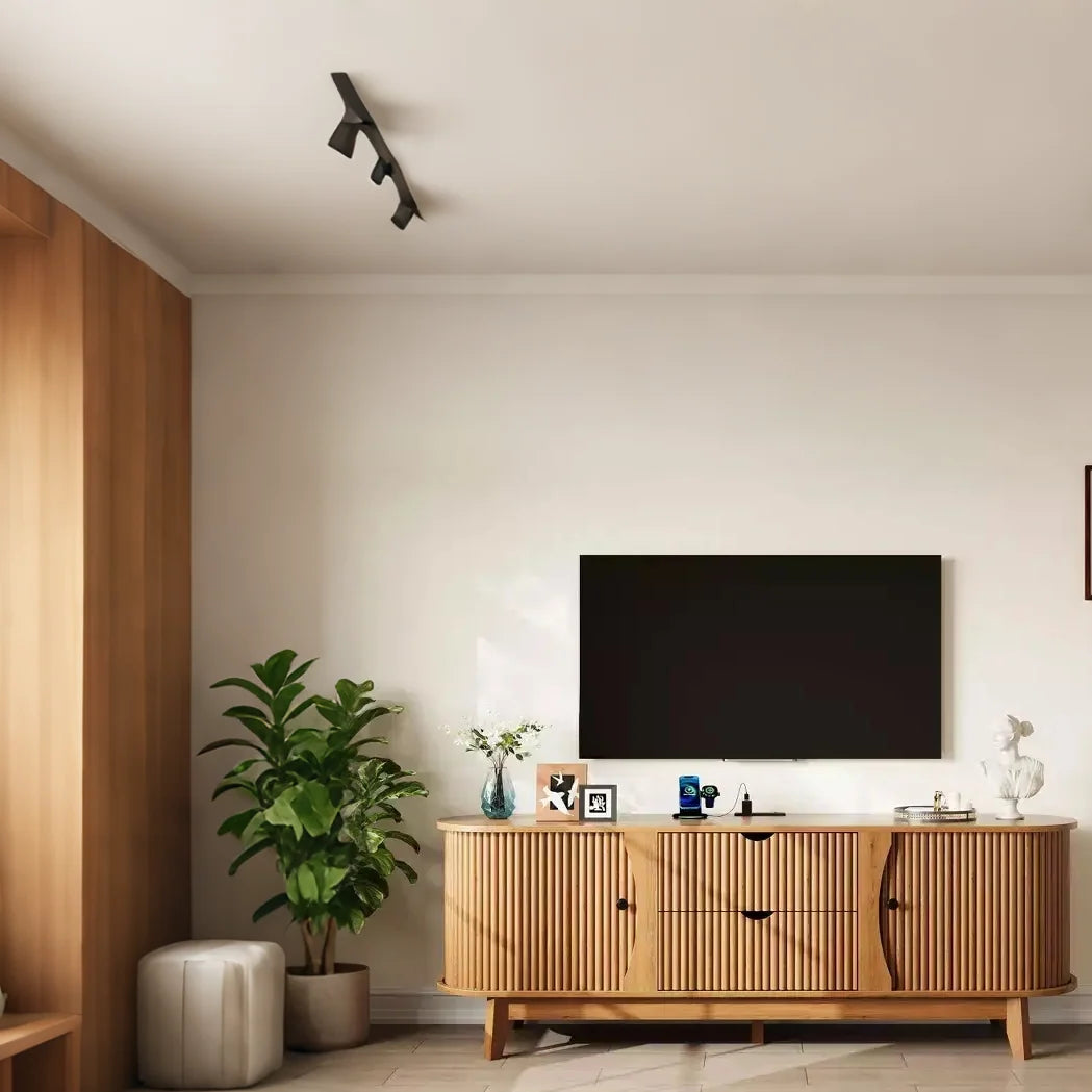 Schwarz/Braun Mid-Century TV-Schrank mit 2 Schubladen, für 1 Zimmer