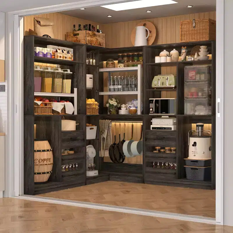 Besiost 3-teiliges Eckschranksystem mit Turmregalen und Schubladen, freistehender Schrank-Organizer mit Kleiderstangen