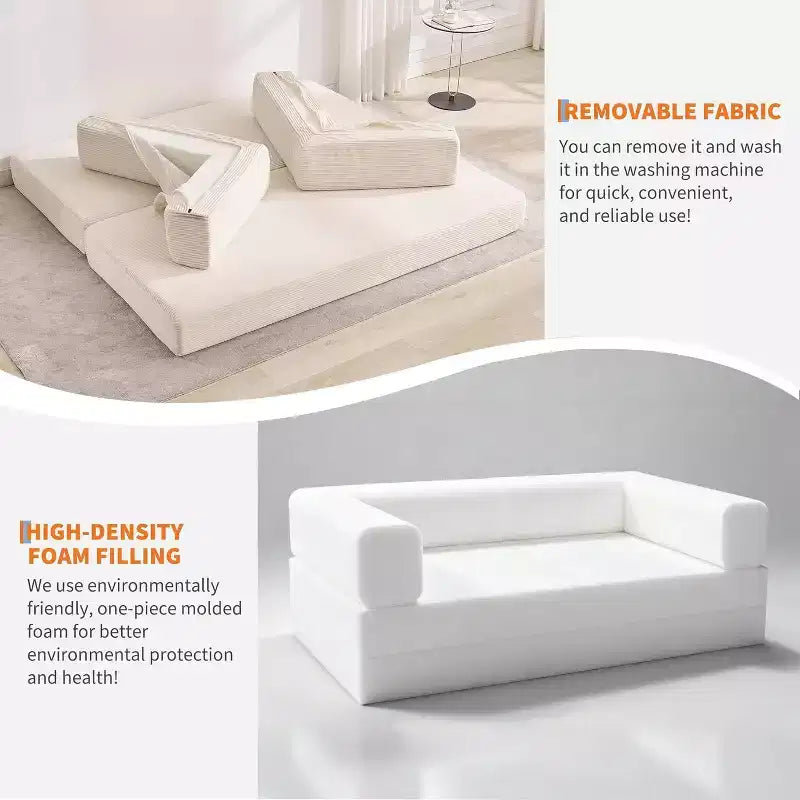 5-in-1 Schlafsofa, 78.8 Modulares Cord-Schlafsofa mit stabilem Rahmen, Multifunktions-Futon für kleine Räume, Wohnzimmer und Gästezimmer