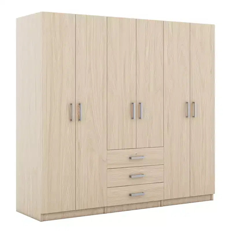 6-türiger Holz-Kleiderschrank mit Schubladen für das Schlafzimmer