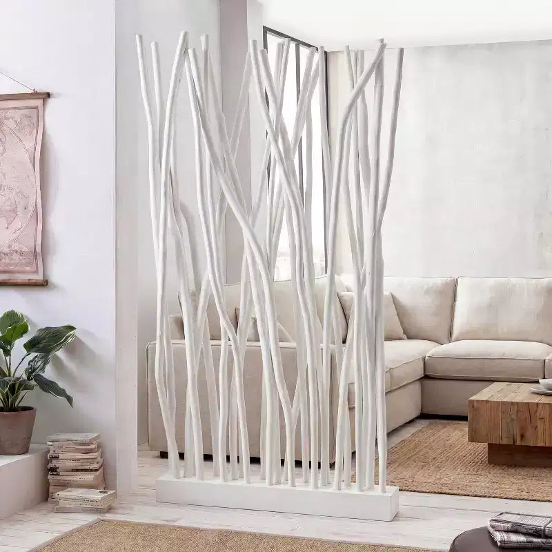 JONATHAN Y Tranquil 39W x 68H Raumteiler aus handgefertigten Teakholzästen im Bohemian Coastal Stil mit einem Paneel